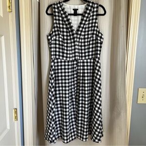 Ann Taylor Black and Cream Checkered Midi Dress